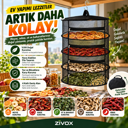 Zivox™ 4 Katlı Meyve, Sebze ve Baharat Kurutucu