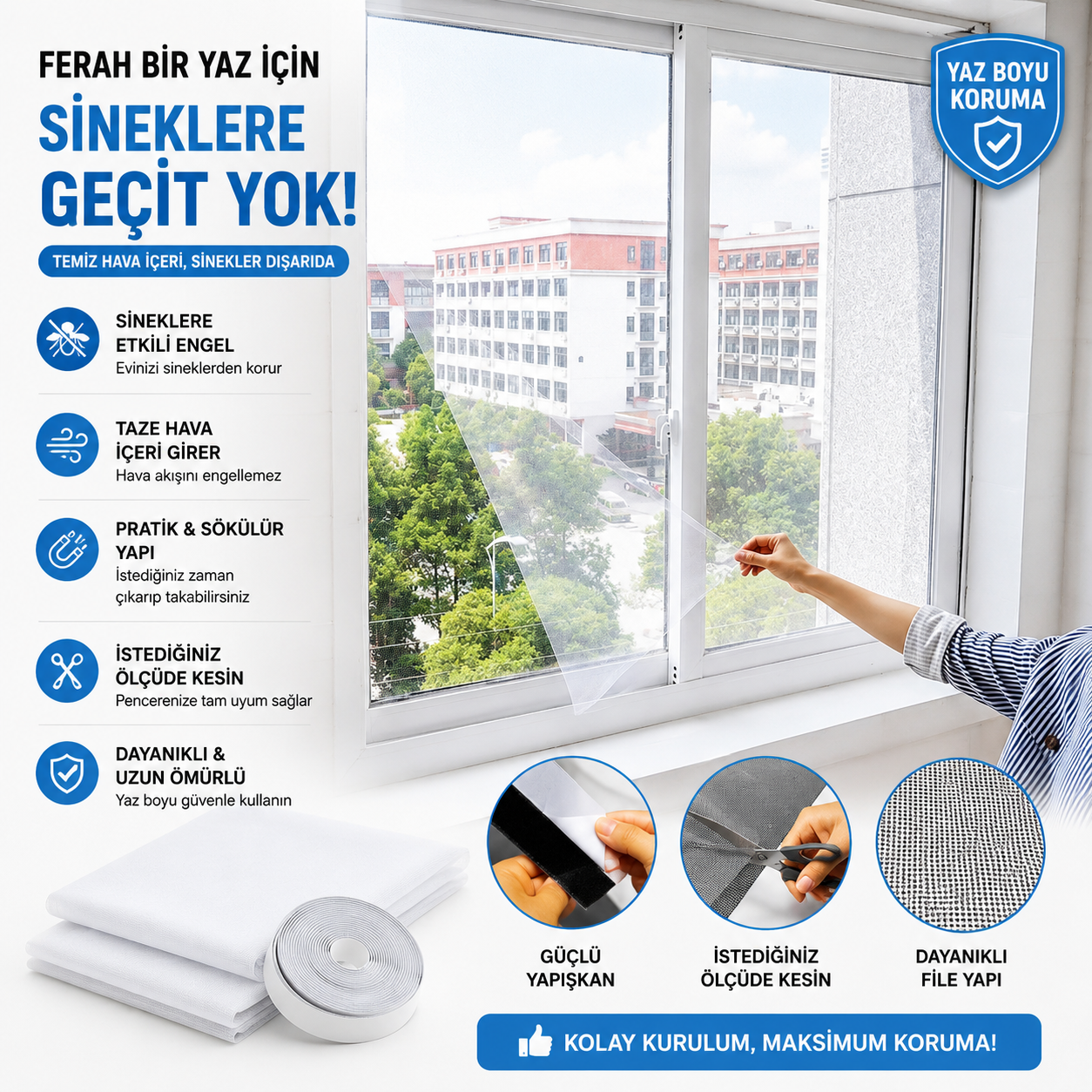 Zivox™ 150✖️130 CM Cırt Bantlı Pencere Sinekliği